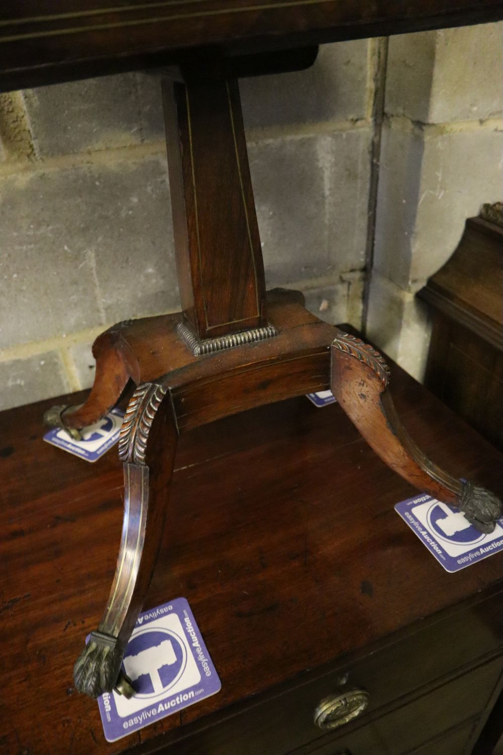 A Regency rosewood work table (cut down) together with a Victorian circular rosewood occasional table, 42cm diameter